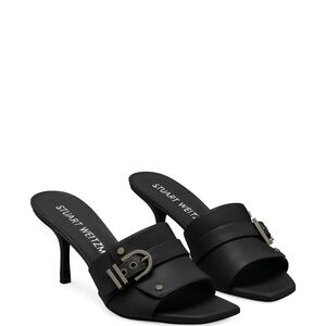 Stuart Weitzman Maverick Black Leather Mules 8.5